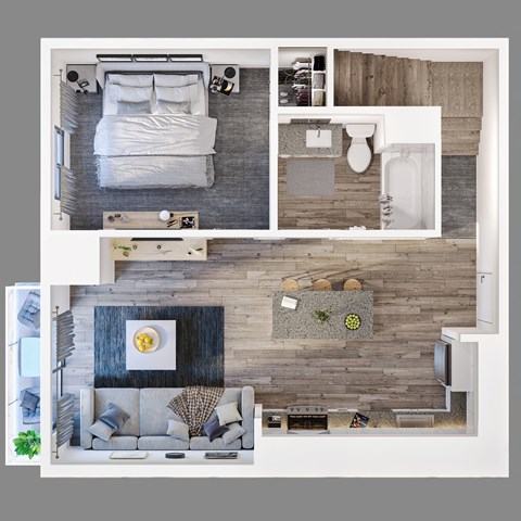 Floor plan for 1 bed, 1 bath, 795 sqft